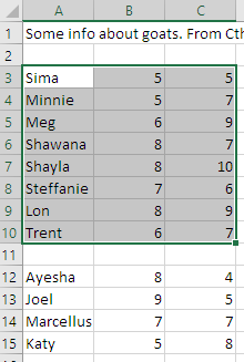 Excel selected up to the missing row