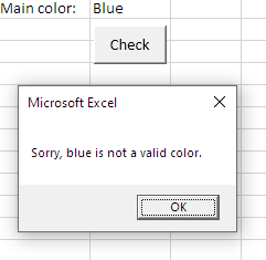 Bad color message