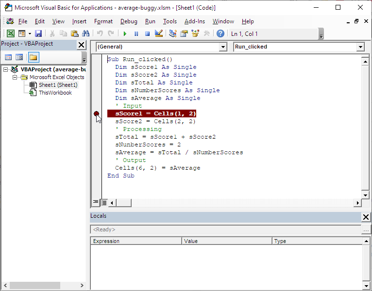 Setting a breakpoint
