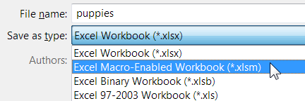 Save as Excel Macro-Enabled Workbook